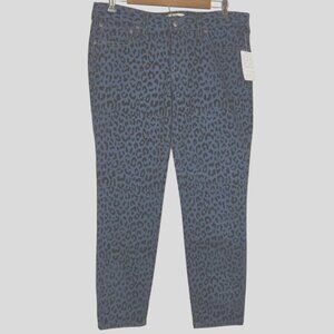 Free People Indigo Blue and Black Leopard Print Velvet High-Rise Jeans W31 NWT